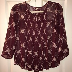 Old Navy Maroon and Pink Flower Top